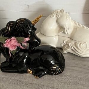 Vintage Black and White Unicorns Set of Two